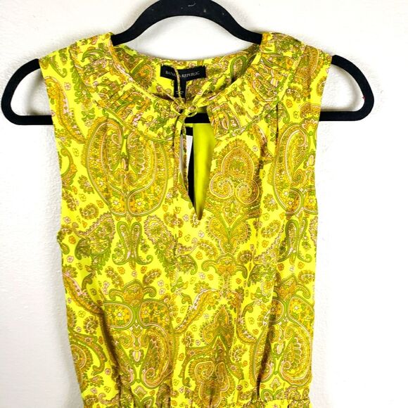 Women's Banana Republic Neon Yellow Paisley Fanned Keyhole Mini Dress Size Small - Picture 8 of 11